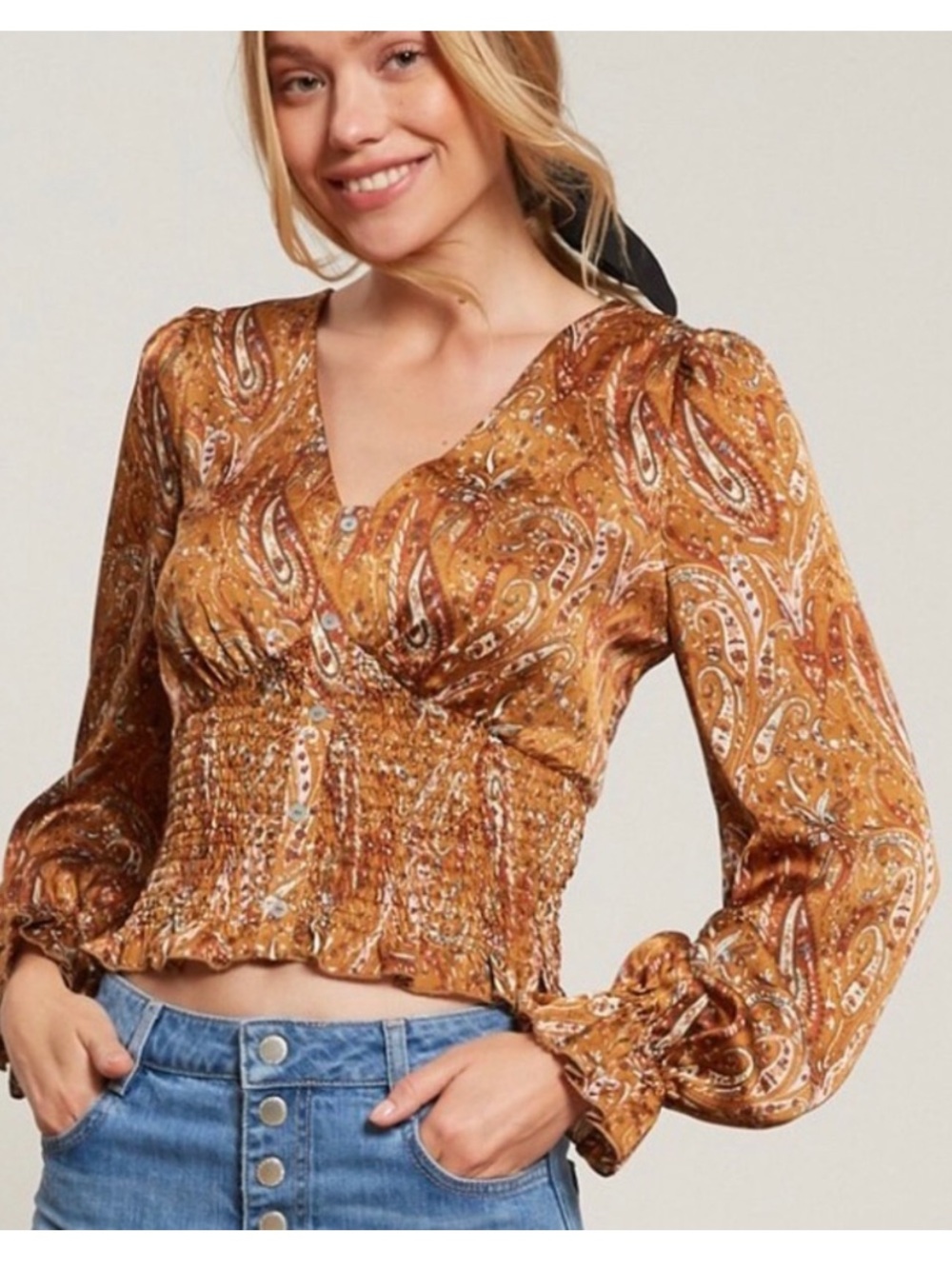 Lucy Paris Paisley Smocked-Waist Blouse